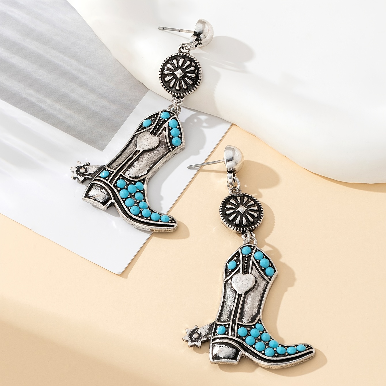 Western Style Earrings Set with Boot & Cactus Pendants
